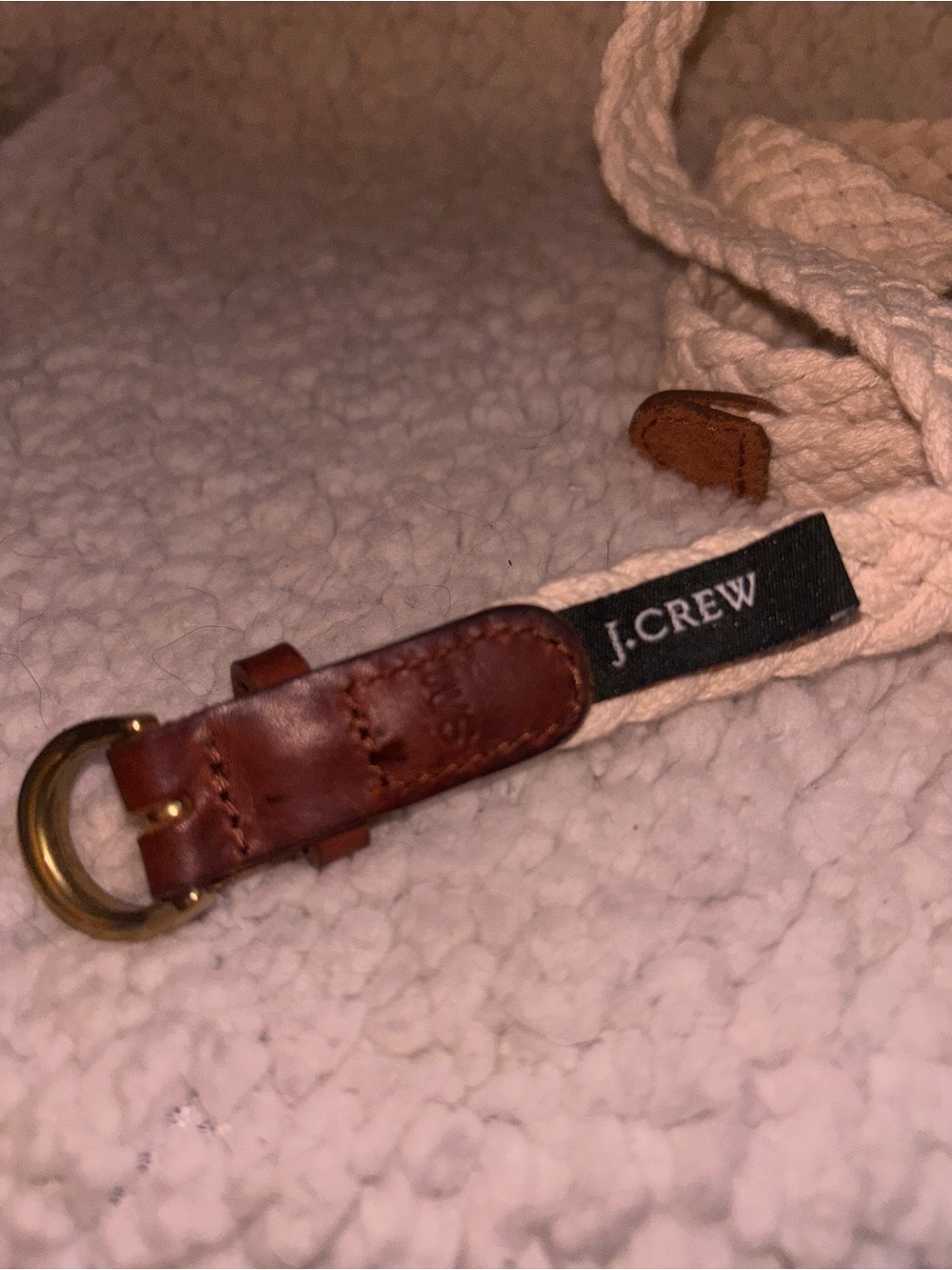 J.Crew Braided Rope Belt Cream Brown Leather Brass D-Ring Boho 42” - Picture 2 of 3